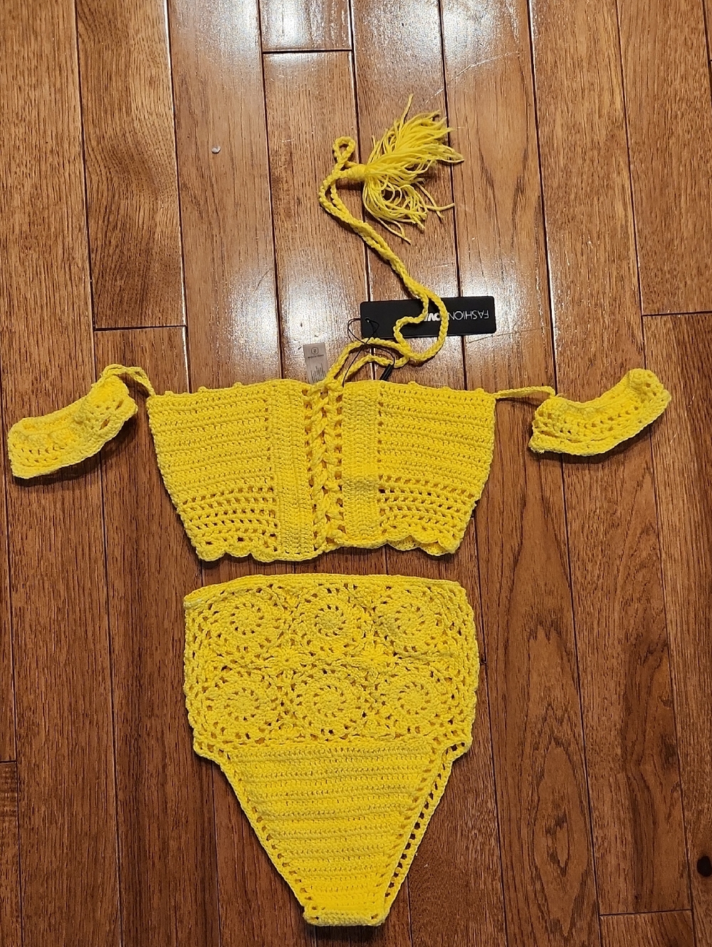 Fashion Nova Yellow Crochet High Waist Bikini Set Size Small Waist 12
